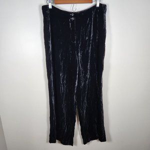 Talbots Pants Womens 14 Petite Black Wide Leg High Rise Velvet Chino Silk Blend